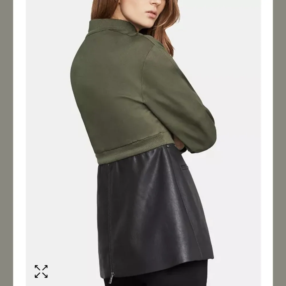 BCBGMAXAZRIA Military Jacket Faux-Leather-Peplum Olive Drab  Size XS